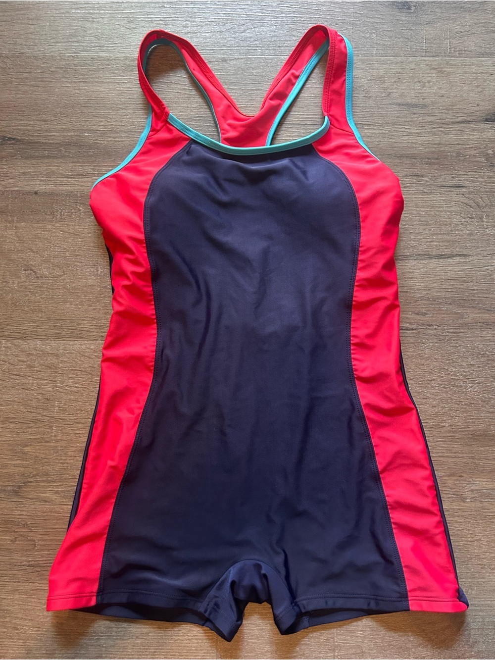Charmo One-Piece Swimsuit Womens Size S Navy Red Teal Colorblock Boyleg